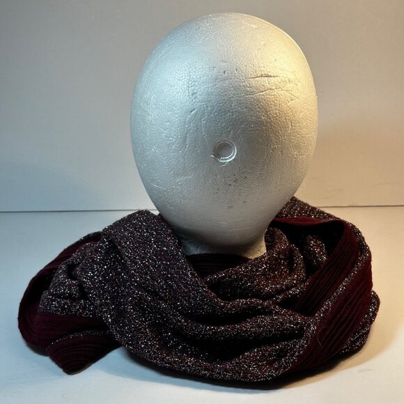 Loft Burgundy & Silver Metallic Wool Blend Infinity Scarf - Picture 8 of 10